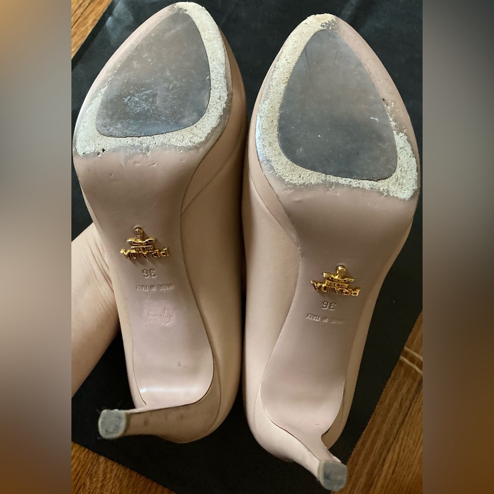 Size US 6 / EU 36 Prada Nude Beige Platform Leather Heels Pumps - Picture 8 of 10